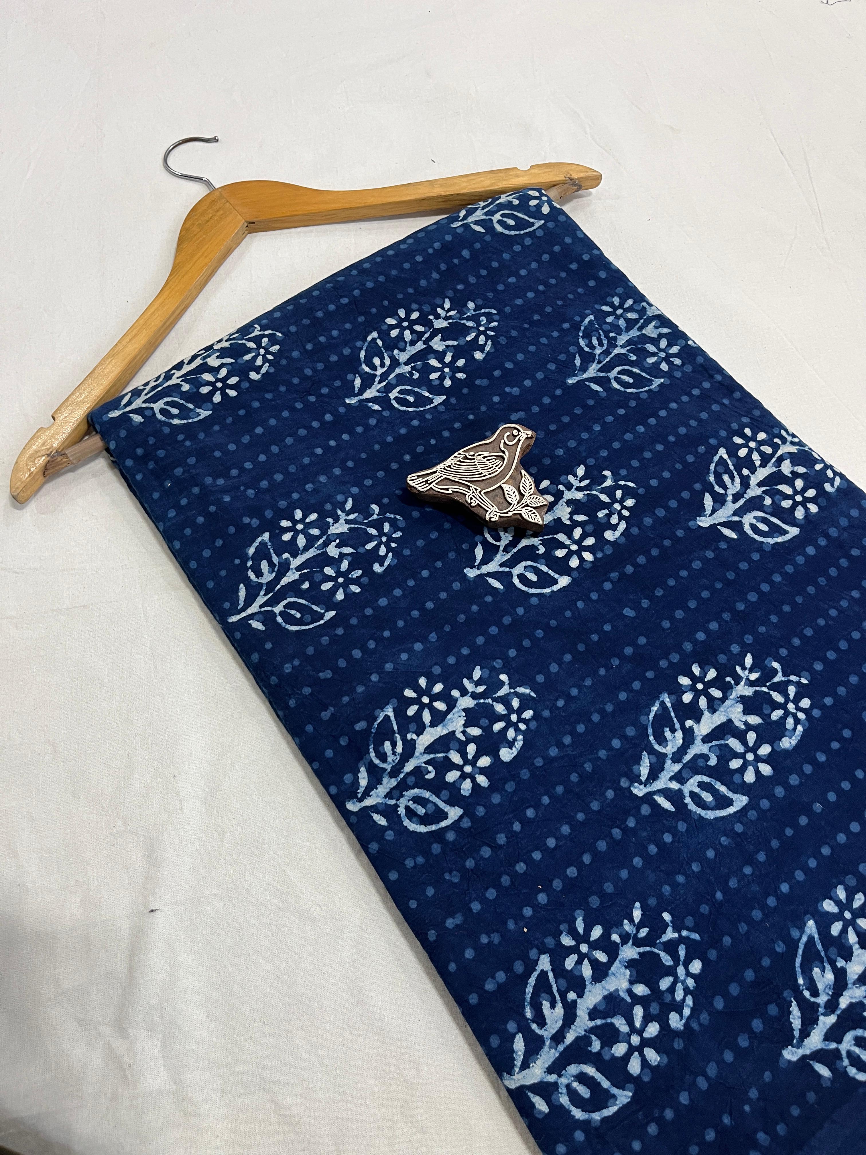 Indigo geometrical butta Dabu handblock cotton fabric, pure cotton artisan-made wholesale textile